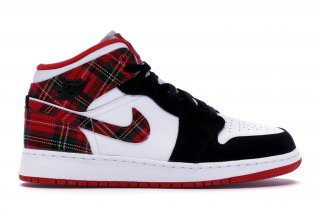 Air Jordan 1 Mid "Bad Santa" (Gs) Blanc Noir Rouge (554725-607)