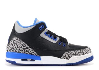 Air Jordan 3 Retro Bg (Gs) "Sport Bleue" Noir Gris Bleu (398614-007)