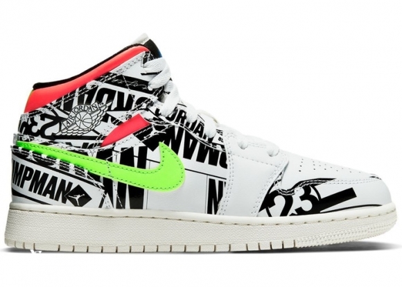 Air Jordan 1 Mid (GS) "All Over Logos" Blanc (554725-143)