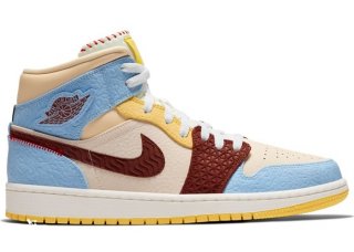 Air Jordan 1 Mid Se "Fearless Maison Chateau Rouge" Bleu Rouge (CU2803-200)