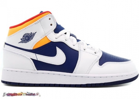 Air Jordan 1 Mid Blanc Laser Orange Deep (Gs) Royal Bleu (554725-131)