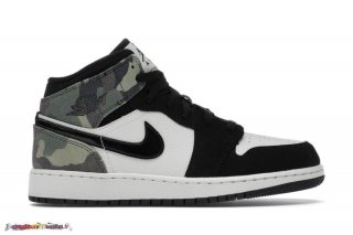 Jordan 1 Mid "Camo" Os Noir (CW5550-001)