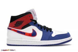 Jordan 1 Mid "Multi Couleur Swoosh" Rouge Noir (852542-146)