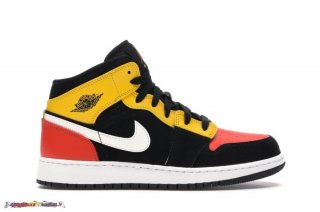 Jordan 1 Mid Noir Amarillo (Gs) Équipe Orange (BQ6931-087)