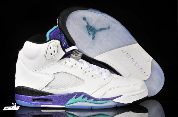 Air Jordan 5 Blanc Noir Pourpre Vert