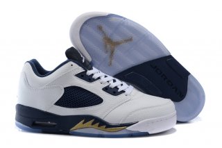 Air Jordan 5 Foncé Bleu Blanc Or