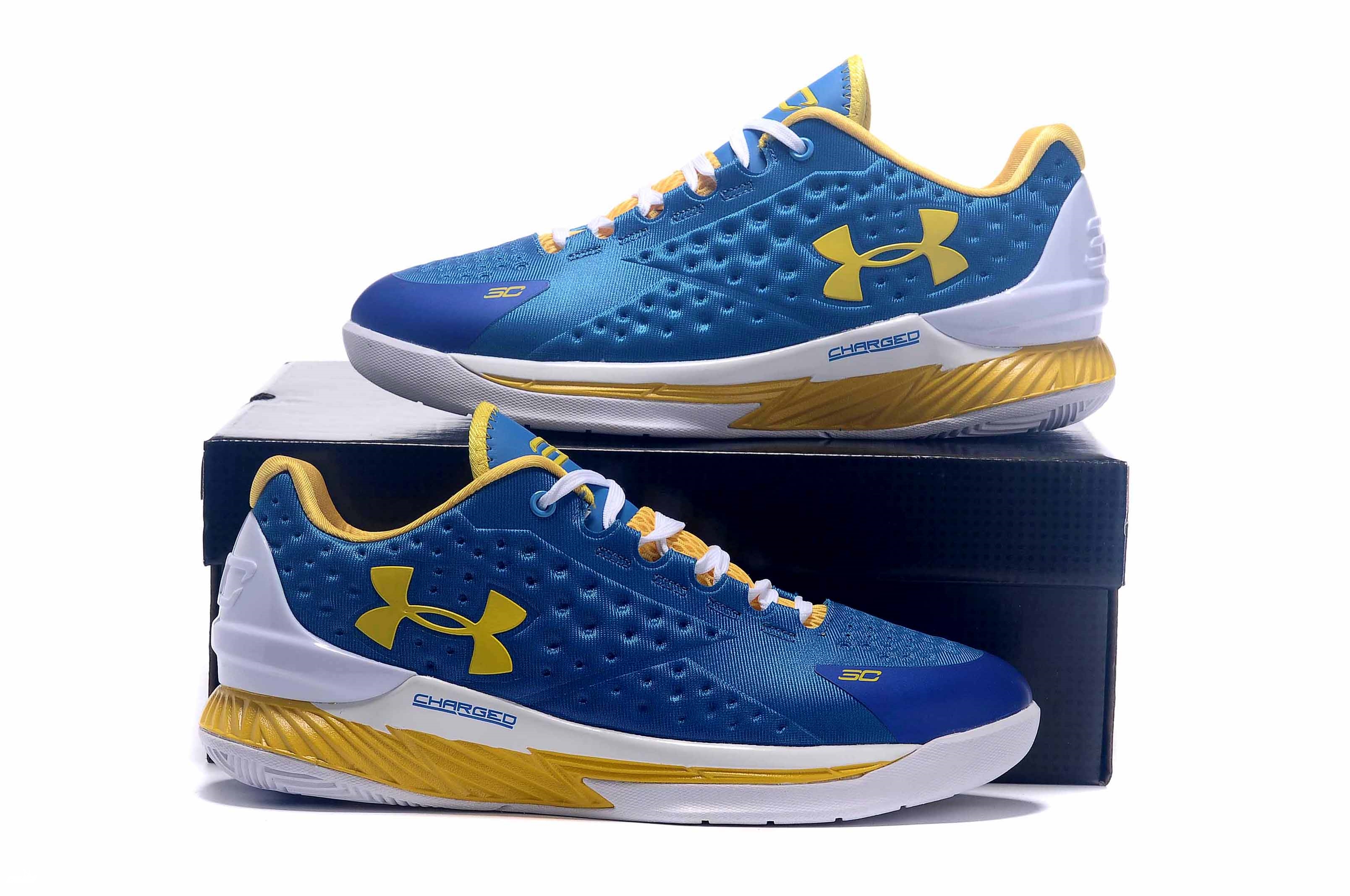 Achat / Vente Under Armour Curry 1 Bleu Jaune Chaussure de Basket Pas Cher